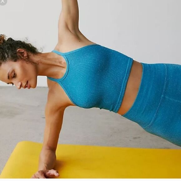 Free People Lurex Cropped Tank Blue XS/S - Picture 1 of 6